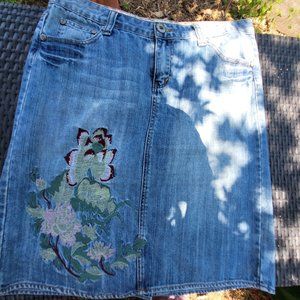 Mini jeans skirt flower embroidered by Armor Jeans-size 9/10